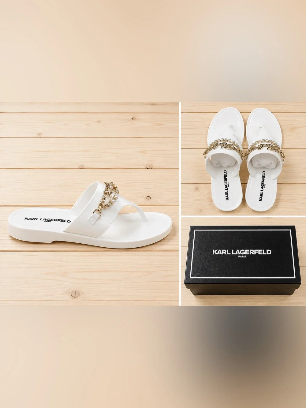 Karl Lagerfeld Paris Vesperina Embellished White Jelly Sandals Size 7 New